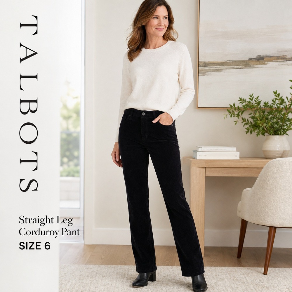 Talbots Corduroy Pant Women 6 Black Straight Leg Classic Fine‎ Wale Trousers